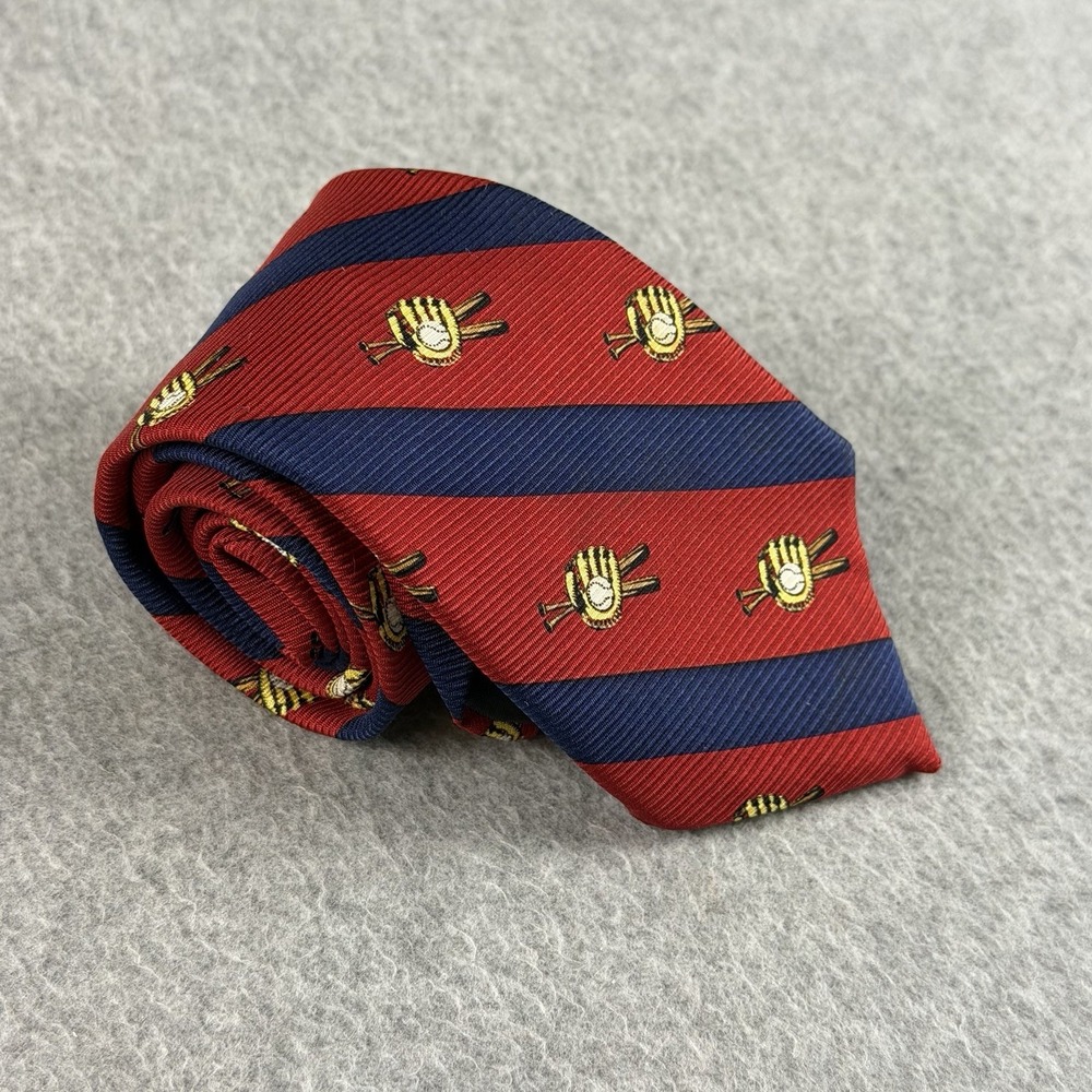 Vintage Brooks Brothers Makers Boys Baseball Tie Silk Red Navy Stripe 45x2.75"